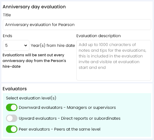 Anniversary day evaluations