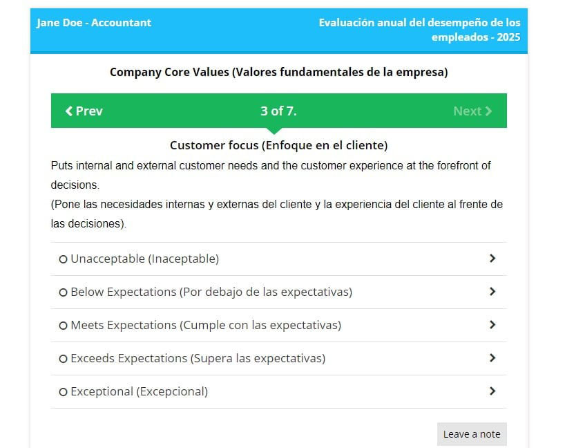 AssessTEAM offers a multilingual employee review process