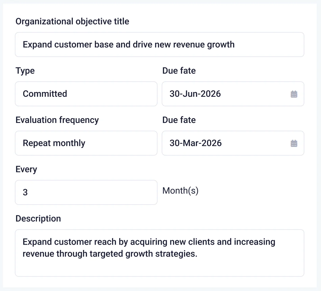 Accommodates custom goal setting processes