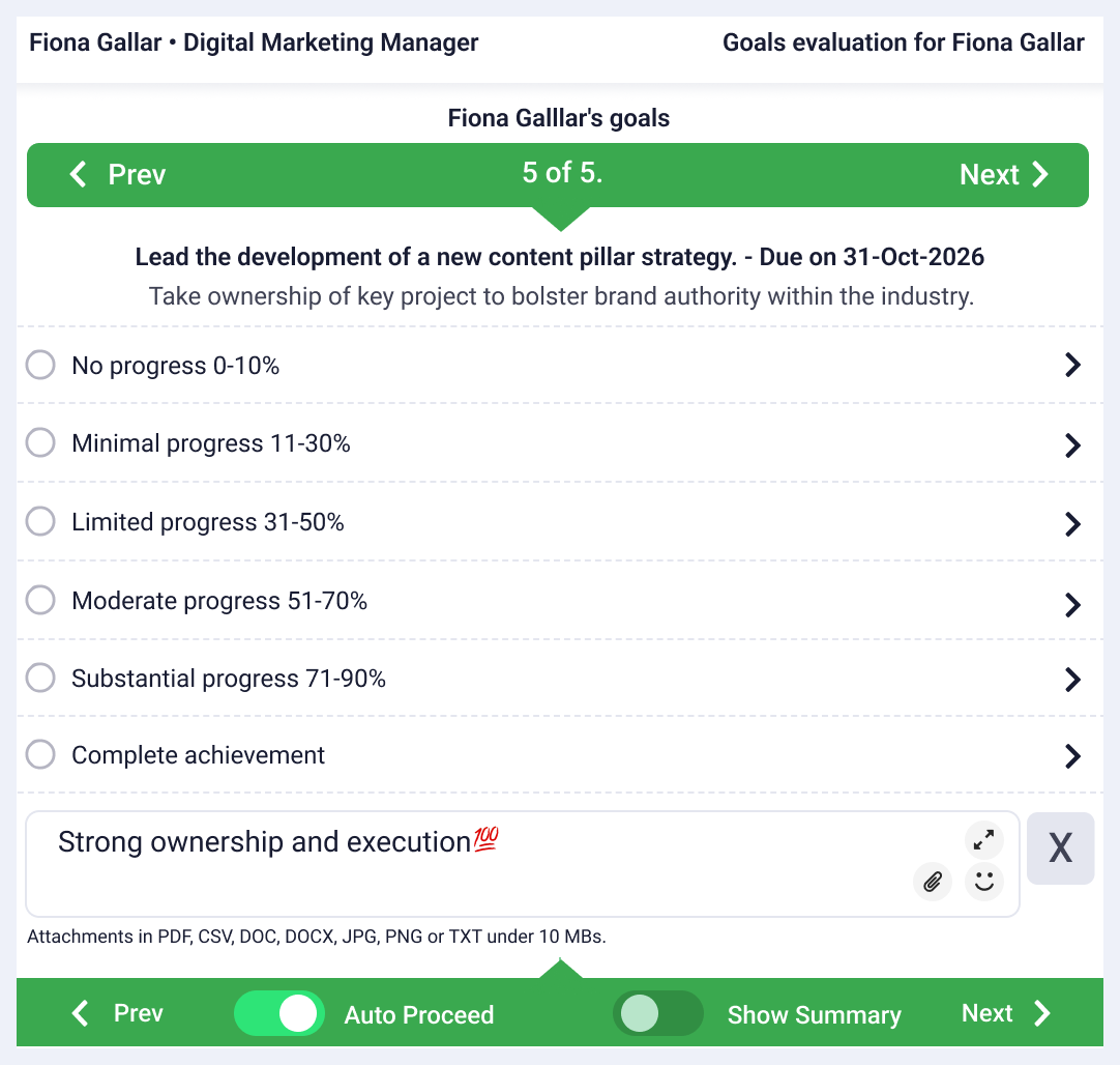Consistent goal tracking and evaluation